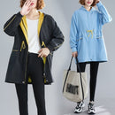 Loose Slim Waist Mid-length Coat (Color:Light Blue Size:XXL)