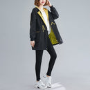 Loose Slim Waist Mid-length Coat (Color:Black Size:S)