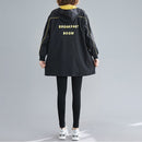 Loose Slim Waist Mid-length Coat (Color:Black Size:XXXL)