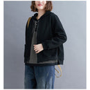 Loose Literary Long-sleeved Baseball Collar Short Jacket (Color:Black Size:L)