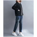 Loose Literary Long-sleeved Baseball Collar Short Jacket (Color:Black Size:L)