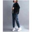 Loose Literary Long-sleeved Baseball Collar Short Jacket (Color:Black Size:XL)
