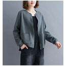 Loose Literary Long-sleeved Baseball Collar Short Jacket (Color:Gray Size:L)