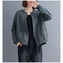 Loose Literary Long-sleeved Baseball Collar Short Jacket (Color:Gray Size:XL)
