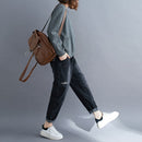 Loose Literary Long-sleeved Baseball Collar Short Jacket (Color:Gray Size:XL)