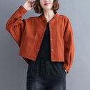 Loose Single-breasted Cotton Twill Gauze Jacket (Color:Red Size:Free Size)