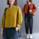 Loose Single-breasted Cotton Twill Gauze Jacket (Color:Red Size:Free Size)