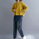 Loose Single-breasted Cotton Twill Gauze Jacket (Color:Yellow Size:Free Size)