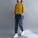 Loose Single-breasted Cotton Twill Gauze Jacket (Color:Yellow Size:Free Size)