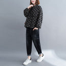 Women Loose Plus Size Slimming Plaid Short Coat (Black)