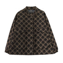 Women Loose Plus Size Slimming Plaid Short Coat (Black)