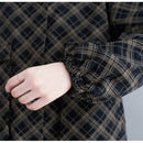 Women Loose Plus Size Slimming Plaid Short Coat (Black)