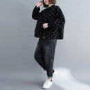 Loose Large Size Print Retro Western Style Slim Collar Casual Dot Jacket (Black)