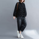 Loose Large Size Print Retro Western Style Slim Collar Casual Dot Jacket (Black)