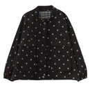 Loose Large Size Print Retro Western Style Slim Collar Casual Dot Jacket (Black)
