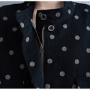 Loose Large Size Print Retro Western Style Slim Collar Casual Dot Jacket (Black)
