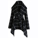 Checked Texture Color Matching Woolen Coat Mid-length Trench Coat Women (Color:Black Size:XXXXXL)