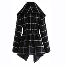 Checked Texture Color Matching Woolen Coat Mid-length Trench Coat Women (Color:Black Size:XXXXXL)