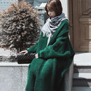 Loose Bat Plus Size Thickened Nightgown Women Knitted Cardigan Sweater Coat (Color:White Size:Free Size)