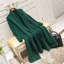 Loose Bat Plus Size Thickened Nightgown Women Knitted Cardigan Sweater Coat (Color:White Size:Free Size)