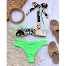 Ladies One-shoulder Printed Swimsuit Split Bikini (Color:Green Size:S)