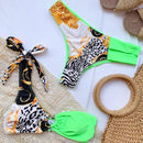 Ladies One-shoulder Printed Swimsuit Split Bikini (Color:Green Size:S)