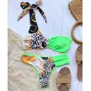 Ladies One-shoulder Printed Swimsuit Split Bikini (Color:Green Size:M)