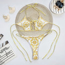 Retro Print Bikini Split Swimsuit (Color:White Size:M)