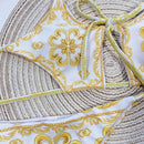 Retro Print Bikini Split Swimsuit (Color:White Size:M)