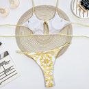 Retro Print Bikini Split Swimsuit (Color:White Size:L)