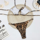 Retro Print Bikini Split Swimsuit (Color:Leopard Size:S)