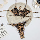 Retro Print Bikini Split Swimsuit (Color:Leopard Size:L)