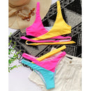 Cross Color Block Bikini Split Strap Swimsuit (Color:Red+Yellow Size:L)