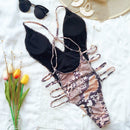 One-piece Open Back Swimsuit Snake Print Beach Bikini (Color:Beige Size:S)