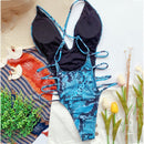 One-piece Open Back Swimsuit Snake Print Beach Bikini (Color:Blue Size:S)