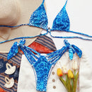 Leopard Print Bikini Swimsuit With Straps (Color:Blue Size:S)