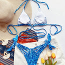 Leopard Print Bikini Swimsuit With Straps (Color:Blue Size:M)
