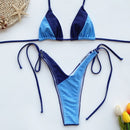 Ladies Stitching Bikini Split V-Tie Swimsuit (Color:Bandage Size:L)