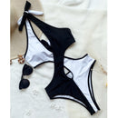 One-piece Colorblock Swimsuit Strap Bikini (Color:Black Size:S)