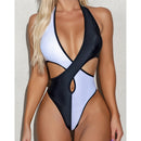 One-piece Colorblock Swimsuit Strap Bikini (Color:Black Size:S)