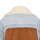 Plush Thick Denim Stitching Lamb Fur Lapel Cotton Jacket (Color:Black Size:S)