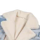 Plush Thick Denim Stitching Lamb Fur Lapel Cotton Jacket (Color:Blue Size:XL)