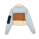 Plush Thick Denim Stitching Lamb Fur Lapel Cotton Jacket (Color:Blue Size:XXL)