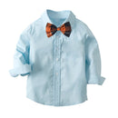 Boys Cotton Long-sleeved Shirt + Suspenders Trousers Suit (Color:Dark Blue Size:90)