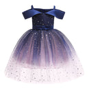 Girls One-shoulder Sequined Tutu Dress (Color:Blue Size:130)