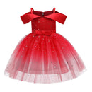 Girls One-shoulder Sequined Tutu Dress (Color:Red Size:150)