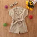 Girls Short-sleeved Single-breasted Jumpsuit (Color:Khaki Size:140)