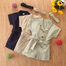 Girls Short-sleeved Single-breasted Jumpsuit (Color:Khaki Size:140)