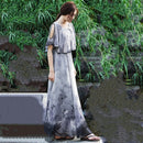 Chiffon Retro Print Slim Long Dress (Color:Gray Size:L)
