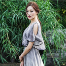 Chiffon Retro Print Slim Long Dress (Color:Gray Size:L)